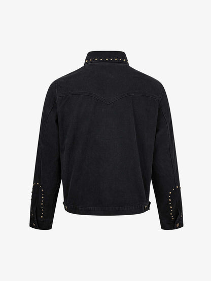 Distressed Studded Boxy Fit Denim Jacket; Black / M, Black / L, Black / XL, Black / 2XL