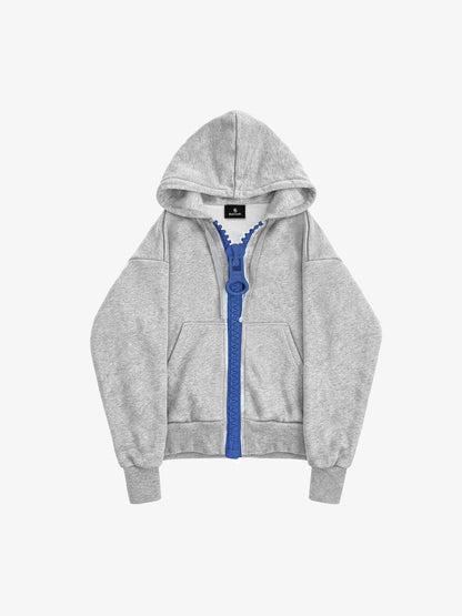 Chunky Zip Boxy Fit Zip-Up Hoodie; Gray / S, Gray / M, Gray / L, Gray / XL, Gray / XXL