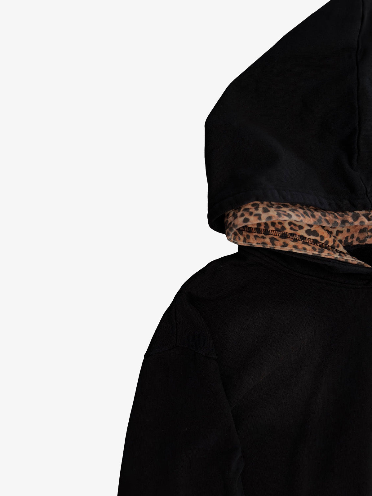 Distressed Leopard Pattern Layered Boxy Hoodie; Khaki / M, Khaki / L, Khaki / XL, Khaki / 2XL