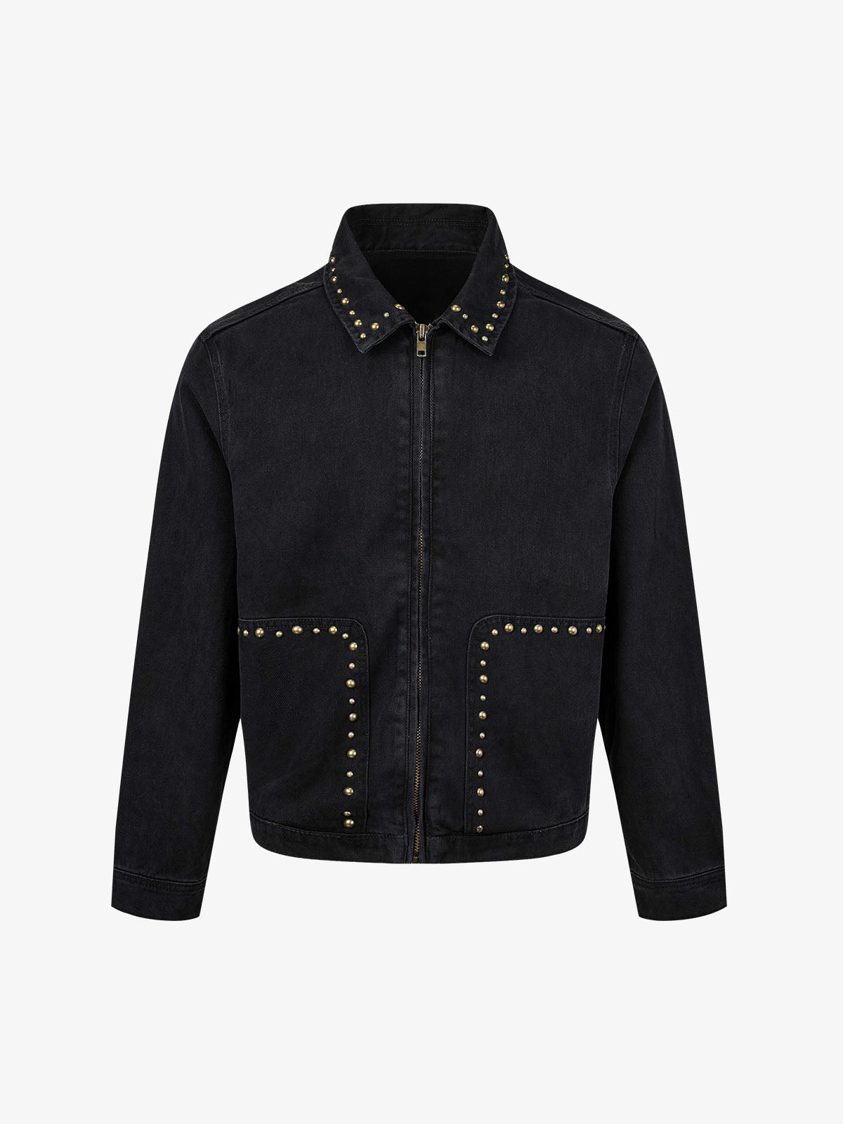 Distressed Studded Boxy Fit Denim Jacket; Black / M, Black / L, Black / XL, Black / 2XL