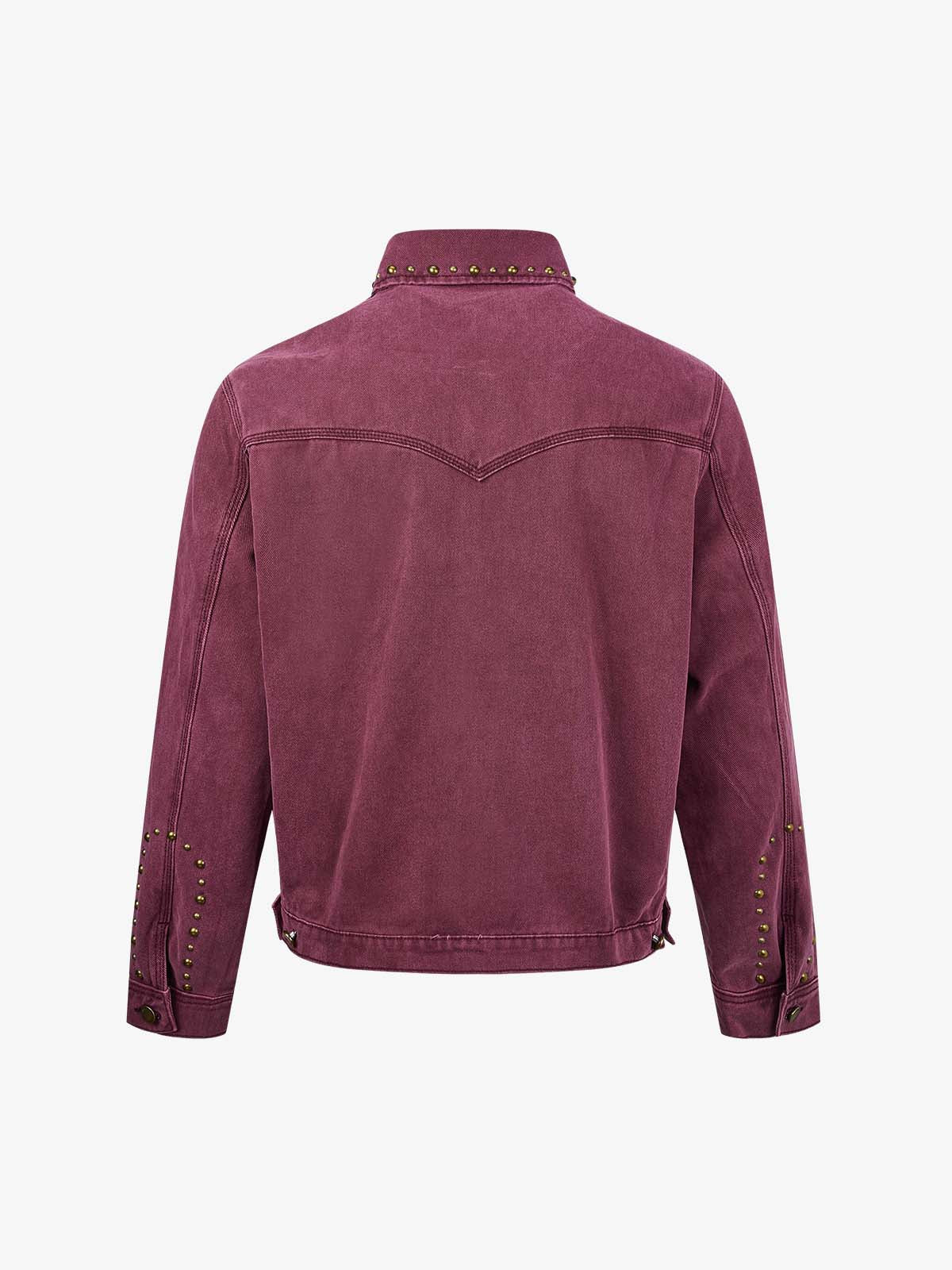 Distressed Studded Boxy Fit Denim Jacket; Wine Red / M, Wine Red / L, Wine Red / XL, Wine Red / 2XL