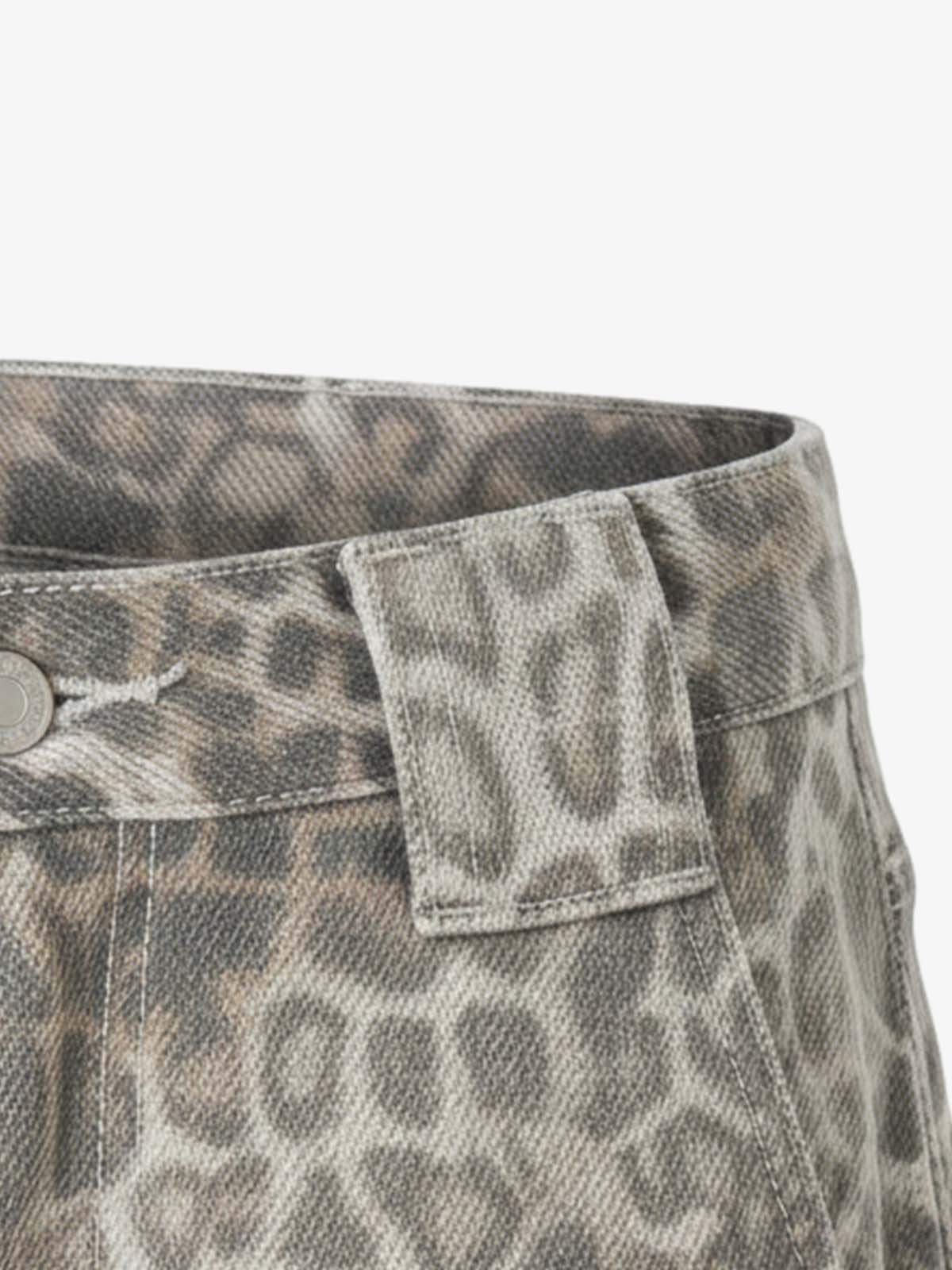 Street Leopard Camouflage Pleated Barrel Jeans; Leopard / S, Leopard / M, Leopard / L, Leopard / XL, Leopard / XXL