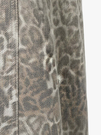 Street Leopard Camouflage Pleated Barrel Jeans; Leopard / S, Leopard / M, Leopard / L, Leopard / XL, Leopard / XXL
