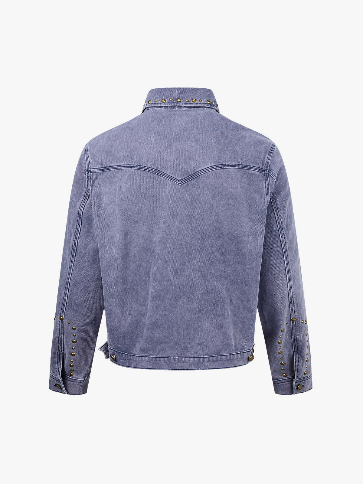 Distressed Studded Boxy Fit Denim Jacket; Purple / M, Purple / L, Purple / XL, Purple / 2XL