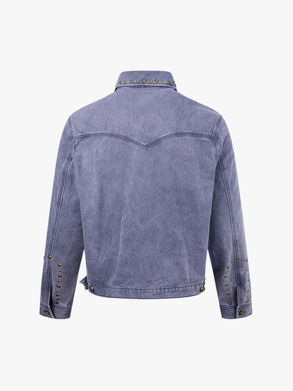Distressed Studded Boxy Fit Denim Jacket; Purple / M, Purple / L, Purple / XL, Purple / 2XL