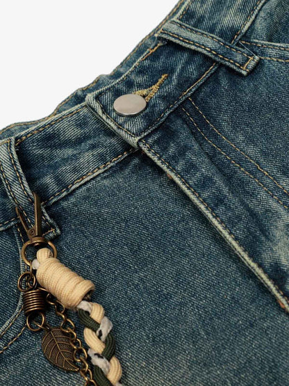Vintage Inkjet Dirty Dye Washed Scimitar Distressed Jeans; Blue / S, Blue / M, Blue / L, Blue / XL, Blue / 2XL, Blue / 3XL