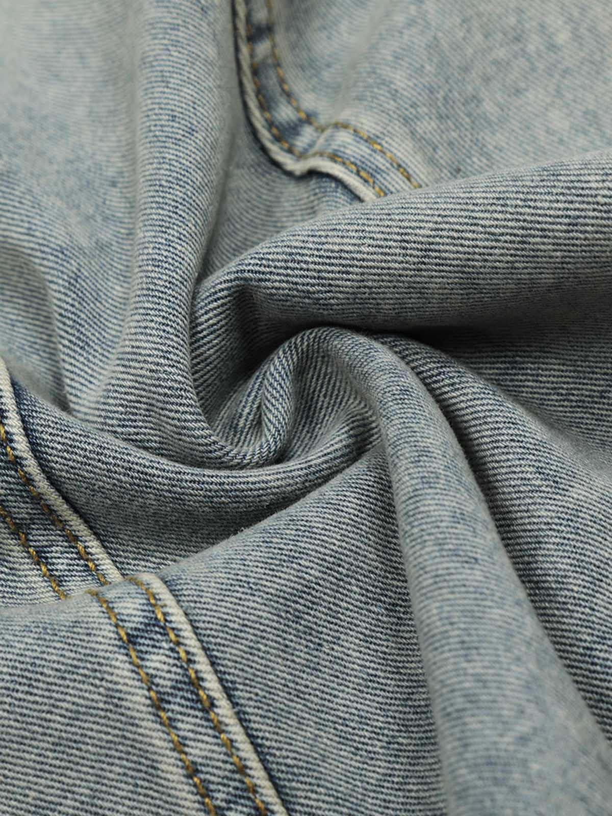 Denim Retro Belt Detail With Patchwork Barrel Jeans - 2490; Blue / S, Blue / M, Blue / L, Blue / XL, Blue / 2XL, Blue / 3XL