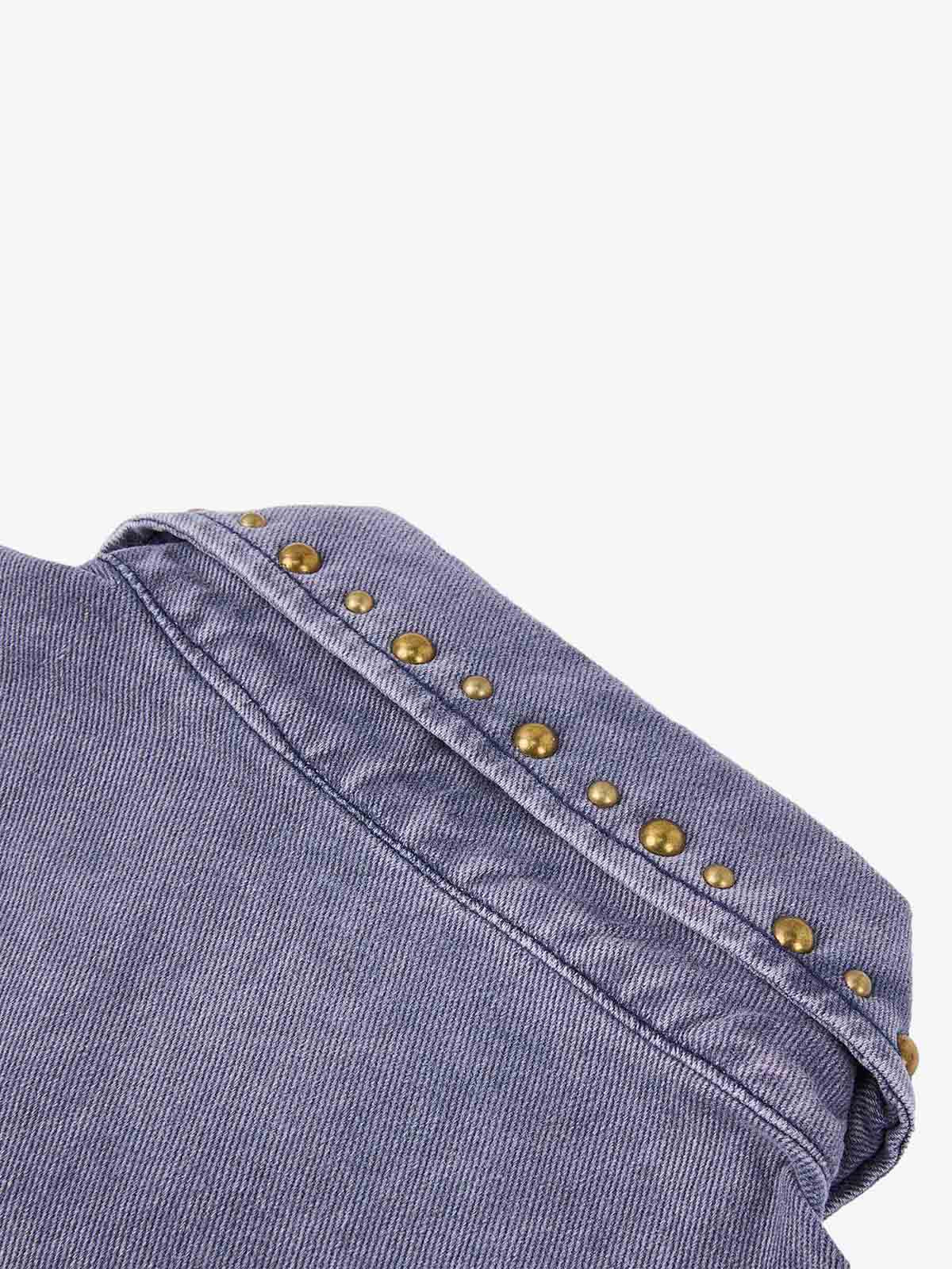 Distressed Studded Boxy Fit Denim Jacket; Purple / M, Purple / L, Purple / XL, Purple / 2XL