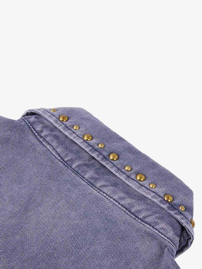 Distressed Studded Boxy Fit Denim Jacket; Purple / M, Purple / L, Purple / XL, Purple / 2XL