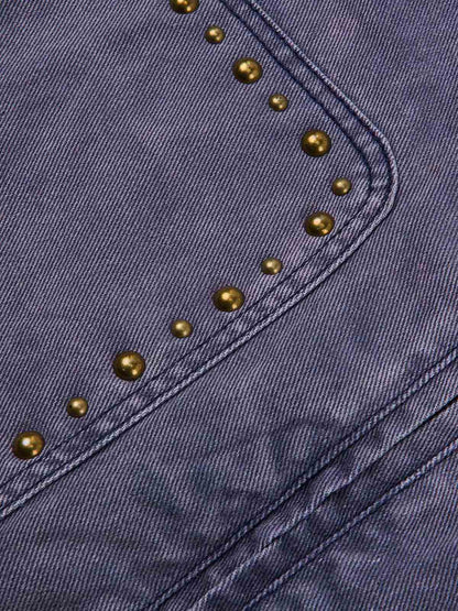 Distressed Studded Boxy Fit Denim Jacket; Purple / M, Purple / L, Purple / XL, Purple / 2XL