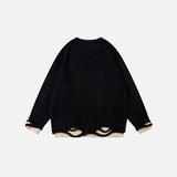 Back view of the black Rabbit Jacquard Chain Knitted Sweater in a gray background