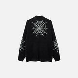 back view of the black Vintage Zipper Spider Web Sweater in a gray ground