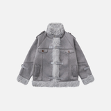 Winter Multi Pocket Thick High Neck Leather Jacket