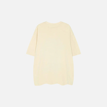 back vie of the beige Devil & Angel Loose T-shirt in a gray background