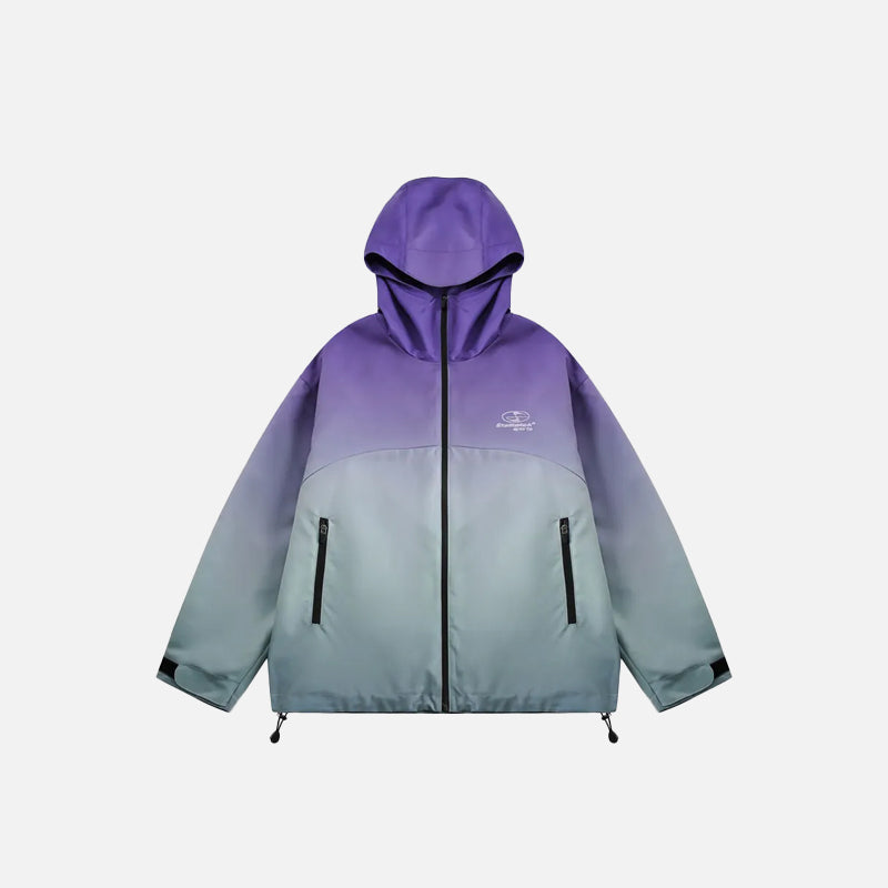 Front view of the green Y2K Tie Dye Rainbow Zip-up Windbreaker in a gray background