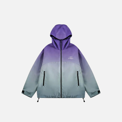 Front view of the green Y2K Tie Dye Rainbow Zip-up Windbreaker in a gray background