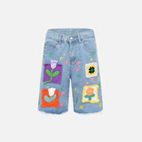 Vintage Floral Knitted Pattern Jorts