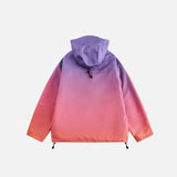 Back view of the pink Y2K Tie Dye Rainbow Zip-up Windbreaker in a gray background