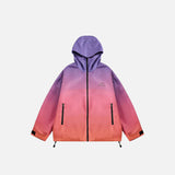 Front view of the Y2K Tie Dye Rainbow Zip-up Windbreaker in a gray background