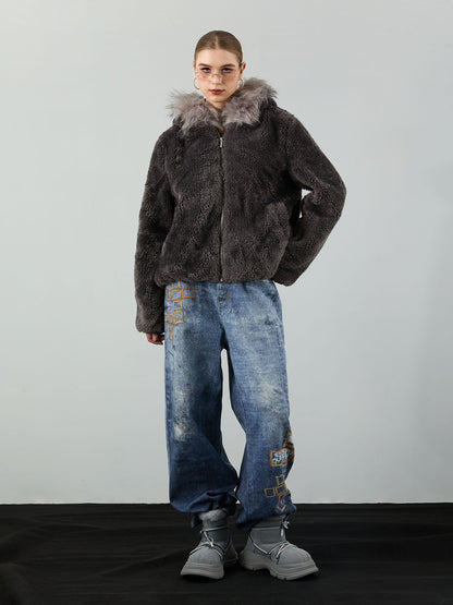 Thesupermade Fur Hooded Quilted Sherpa Jacket - 2304; Coffee / S, Coffee / M, Coffee / L, Coffee / XL, Coffee / 2XL