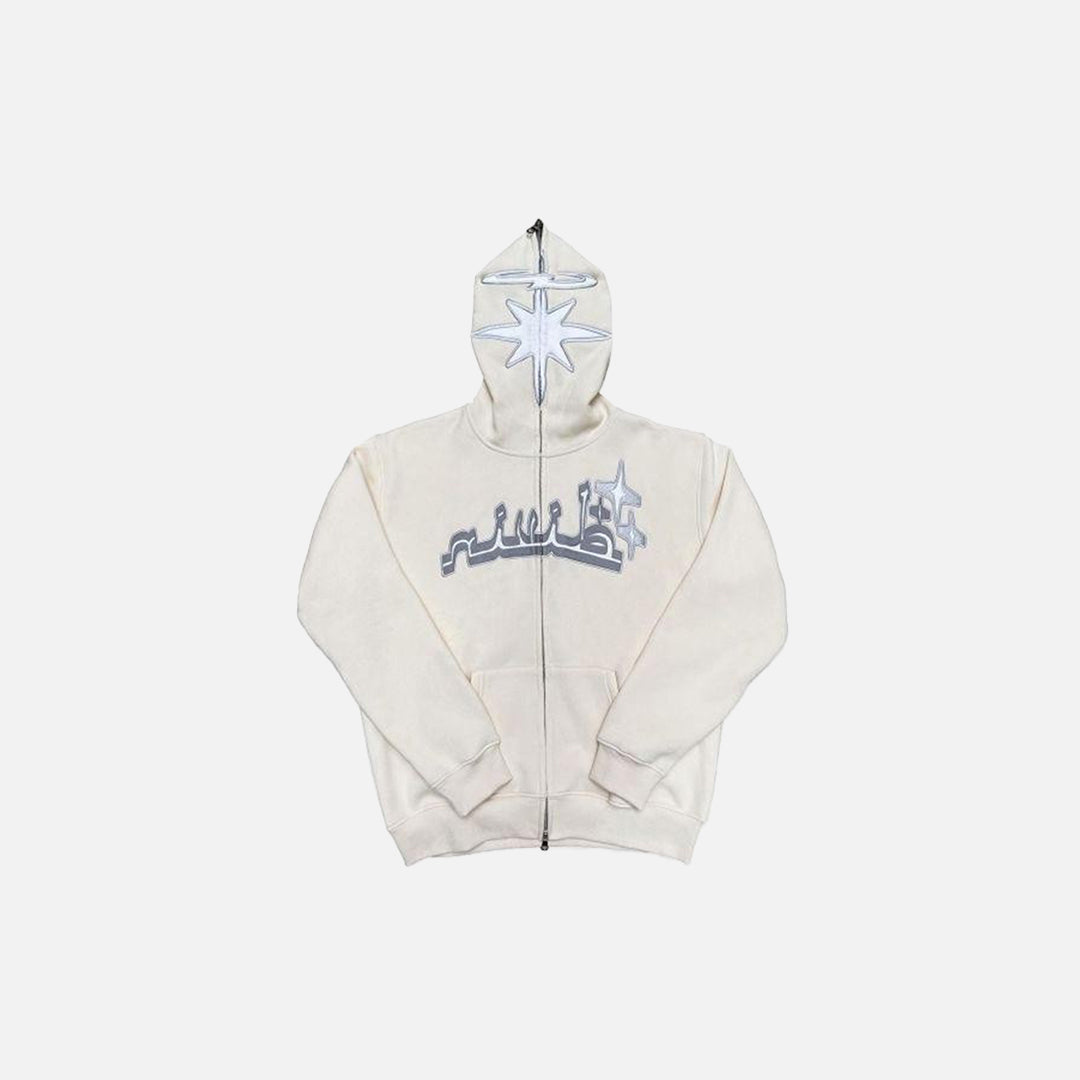 A front view of the ivory Y2K Full Zip Hoodies 