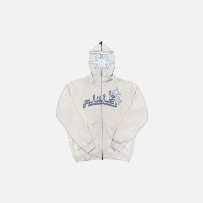 A front view of the ivory Y2K Full Zip Hoodies 