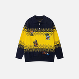 Retro Cartoon Lapel Drop Embroidery Contrast Sweater