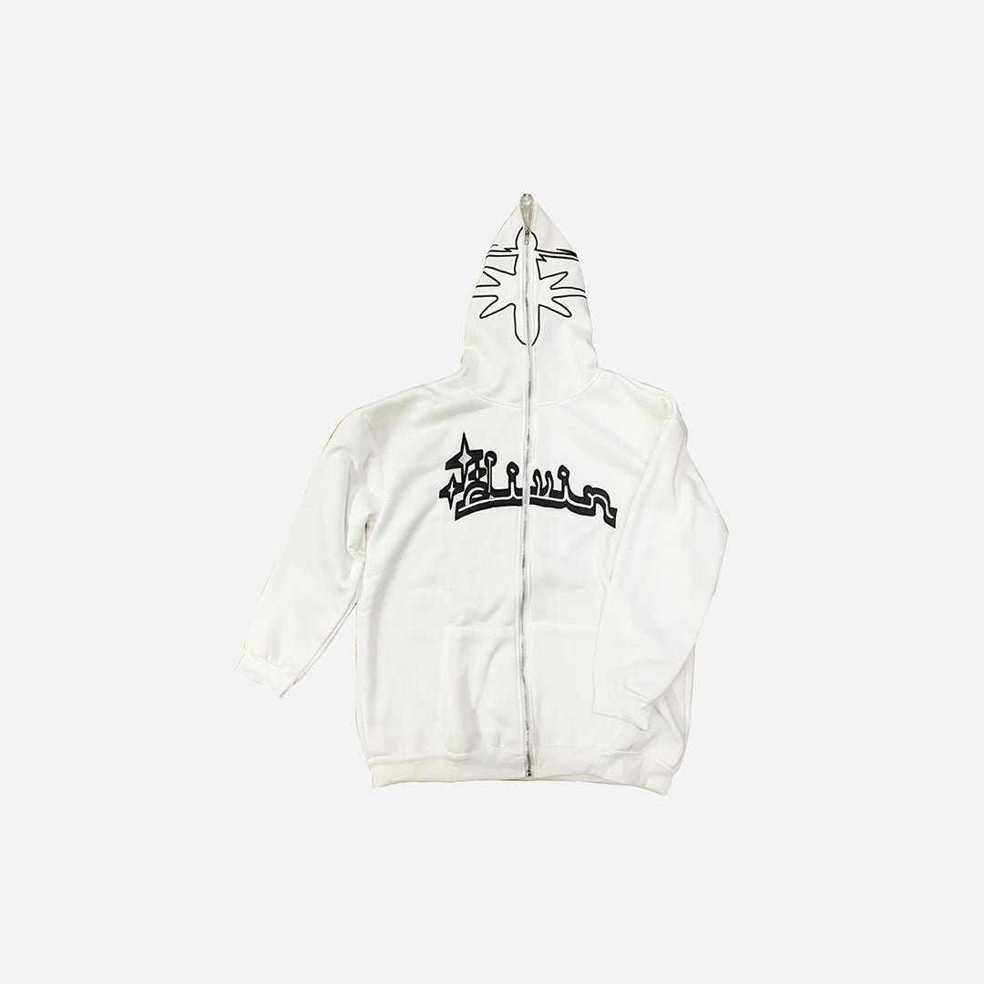 A front view of the white Y2K Full Zip Hoodies