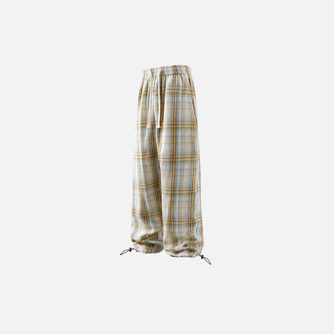 Plaid Drawstring Wide Leg Pants