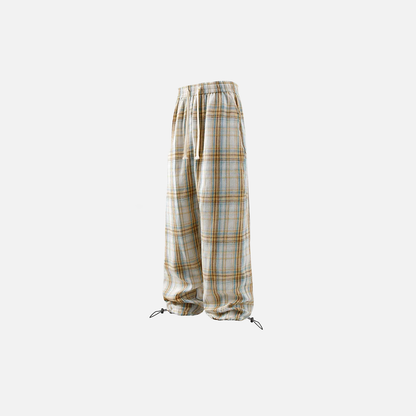 Plaid Drawstring Wide Leg Pants