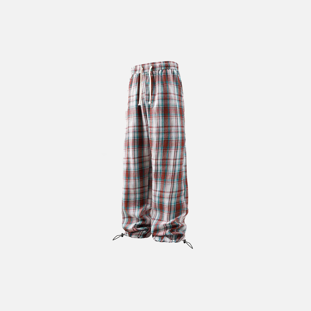 Plaid Drawstring Wide Leg Pants