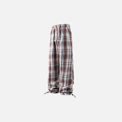 Plaid Drawstring Wide Leg Pants