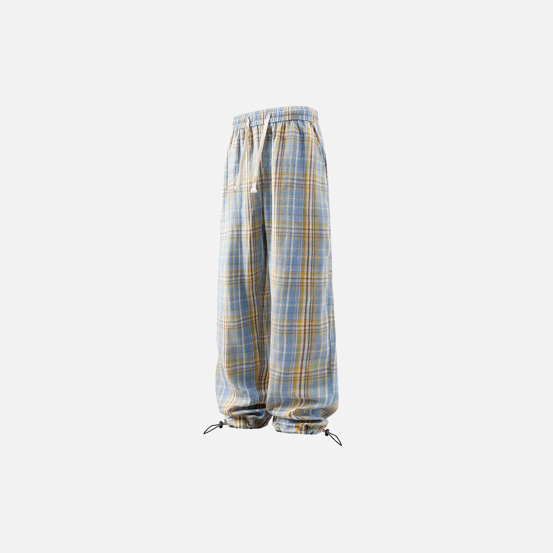 Plaid Drawstring Wide Leg Pants
