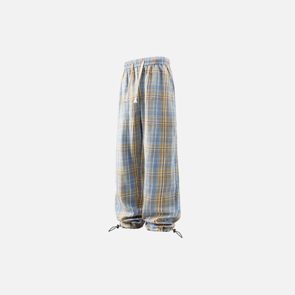Plaid Drawstring Wide Leg Pants