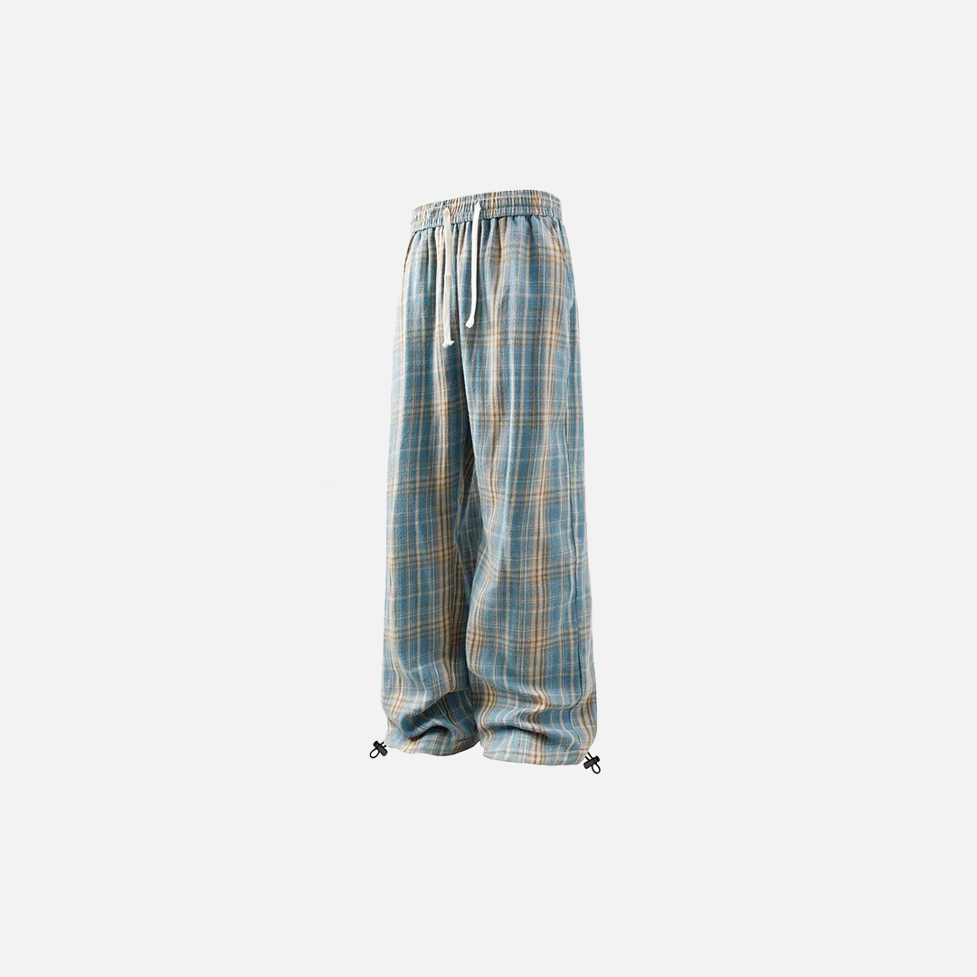 Plaid Drawstring Wide Leg Pants