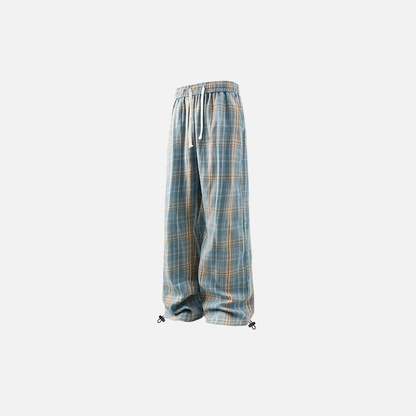 Plaid Drawstring Wide Leg Pants