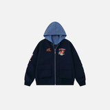 Retro Spliced Fake Two Piece Hooded Cargo Jacket