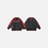 Front & Back View of the red Street Legend Jacket in a gray background