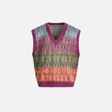 Jacquard Mohair Knitted V-Neck Sleevless Sweater