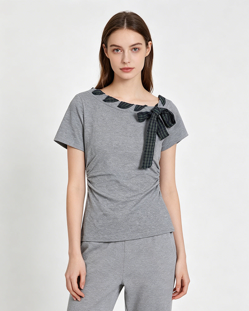 Bow Detail Fitted Short Sleeve Top