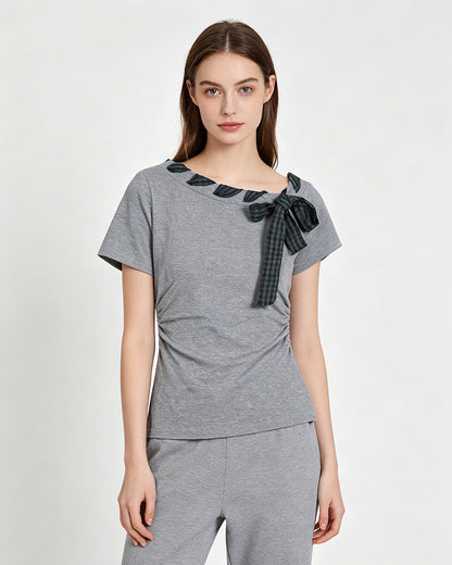 Bow Detail Fitted Short Sleeve Top