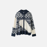 Elegant Jacquard Knitted Long Sleeve Cardigan