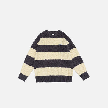 Front view of the khaki Classic Cable Knit Sweatshirt in a gray background