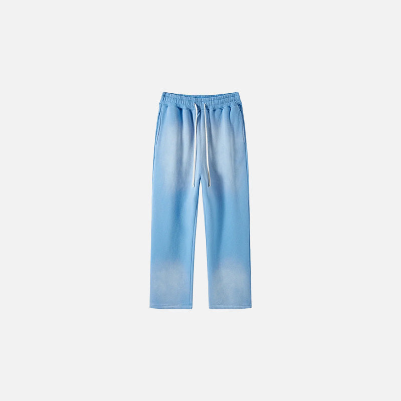 Front view of the sky blue Casual Noir Relax Pants in a gray background