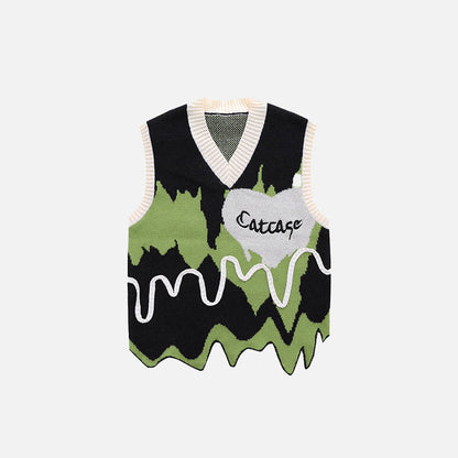 Wavy Color Block Knitted Sweater