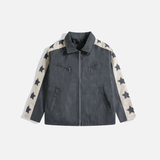 High-End European Spliced Star Leather Jacket