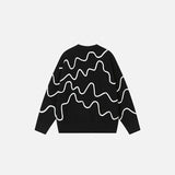 Back view of the black Wave Pattern Sweater in a gray background 