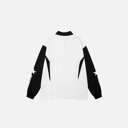 Back view of the black StarTrack Zip-Up Sweatshirt in a gray background