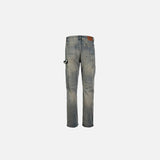 Back view of the blue Vintage Washed Straight-Leg Denim Jeans in a gray background