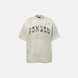 Front view of the grey Embroidered Patch Punk T-Shirt in a gray background